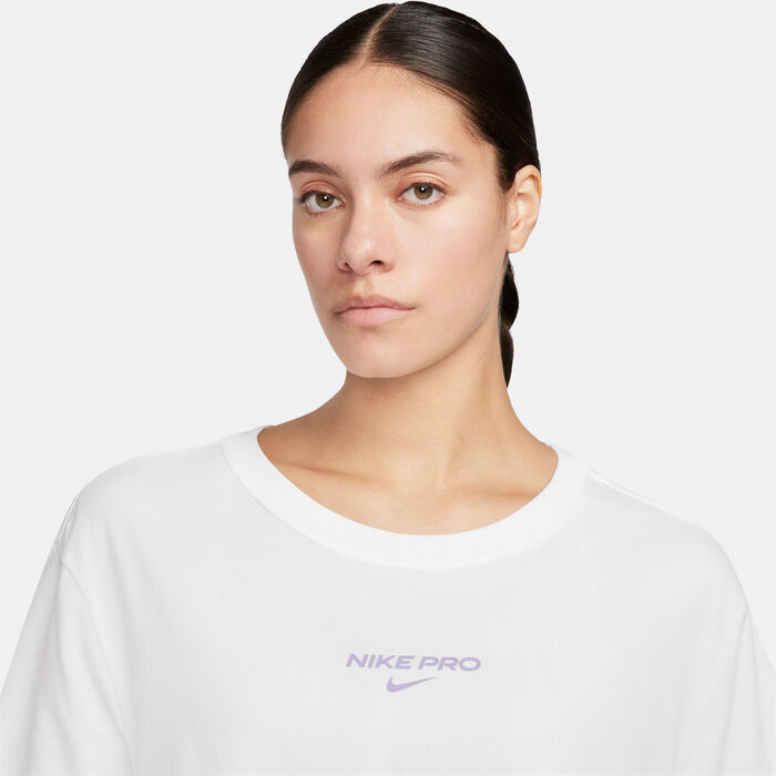 نايكي برو تيشيرت دراي-فت قصير بأكمام قصيرة للنساء أبيض image number 2