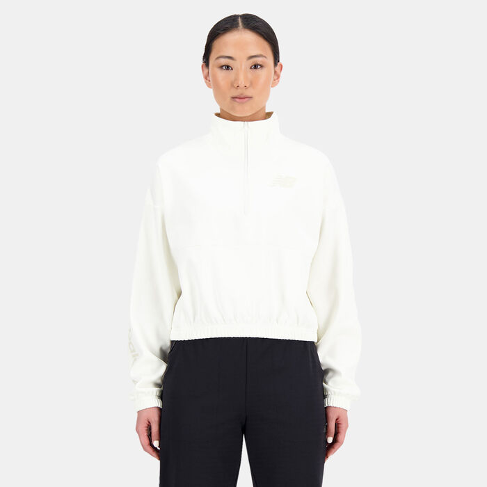 نيو بالانس تيشيرت ريلنتلس بيرفورمانس فليس بربع سحاب للنساء أسود image number 0