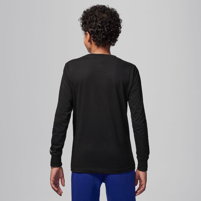 جوردن ميجور ليج سكريبت تيشيرت جرافيك بأكمام طويلة للأطفال الكبار أسود image number 4