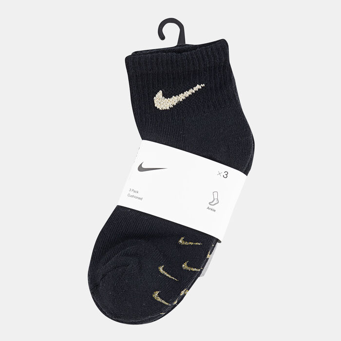 نايكي جوارب جريبر بطول الكاحل للأطفال (3 أزواج) أسود image number 2