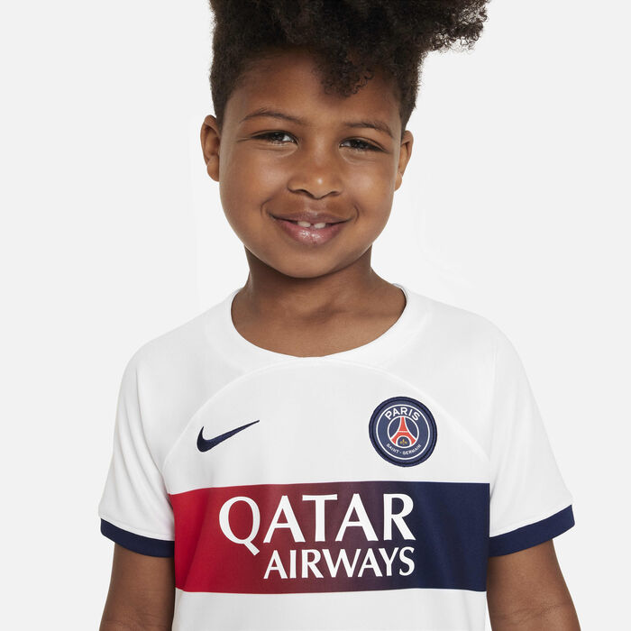 نايكي باريس سان-جيرمان 2023/24 الاحتياطي طقم دراي-فت من 3 قطع للأطفال الصغار أبيض image number 2