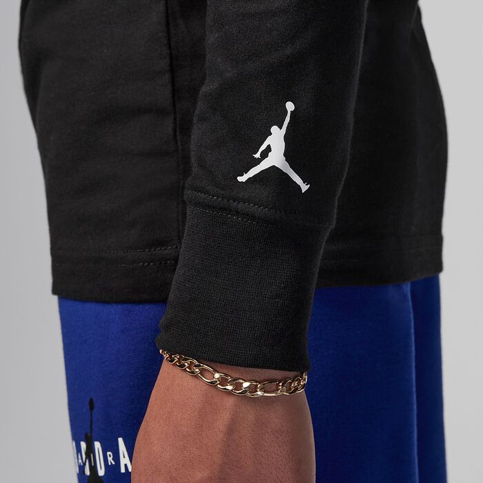 جوردن ميجور ليج سكريبت تيشيرت جرافيك بأكمام طويلة للأطفال الكبار أسود image number 2