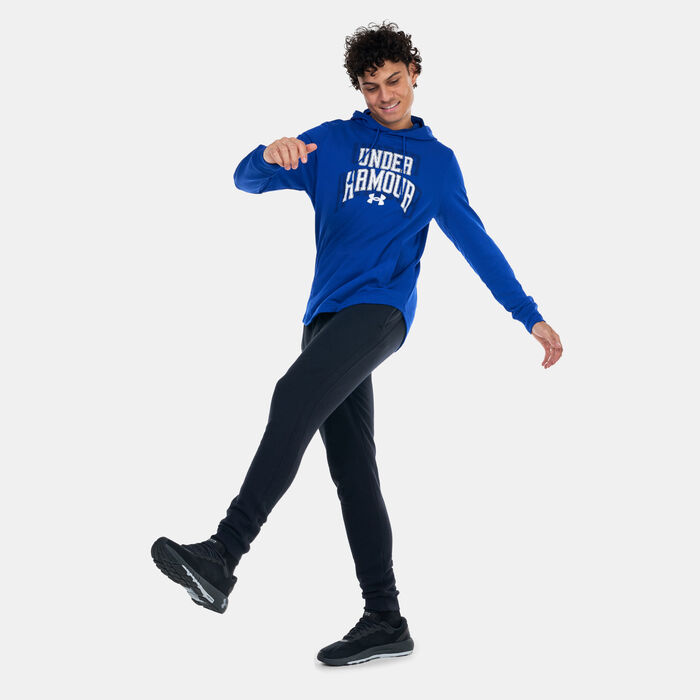 اندر ارمر هودي UA رايفال تيري جرافيك للرجال أزرق image number 2