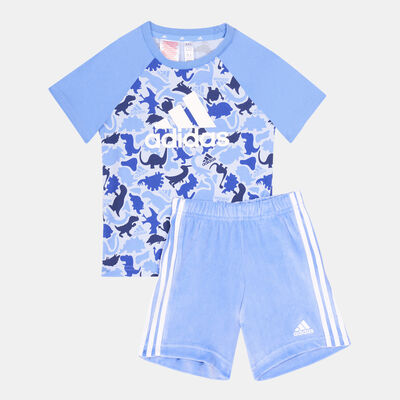 اديداس طقم تيشيرت وشورت دينو كامو اول اوفر برينت للاطفال أزرق