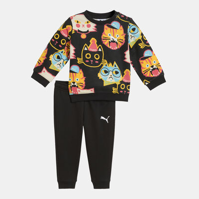 بوما طقم سويت شيرت وبنطال رياضي ميني كاتس مودي كات للأطفال أسود