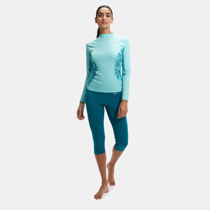 سبيدو تيشيرت السباحة راشجارد جرافيك برينتد بأكمام طويلة للنساء أزرق image number 2