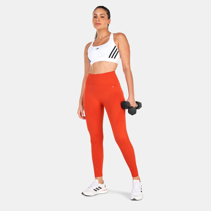 اديداس صدرية رياضية باوركيس ترينينج ميديوم-سابورت 3-سترايبس للنساء أزرق image number 2