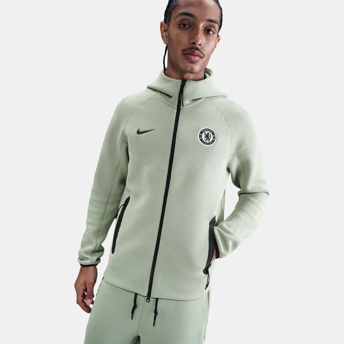 نايكي هودي كرة القدم تشيلسي ويندرانر بسحاب كامل من قماش تيك فليس للرجال أخضر image number 3