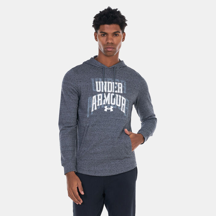 اندر ارمر هودي UA رايفال تيري جرافيك للرجال رمادي image number 0