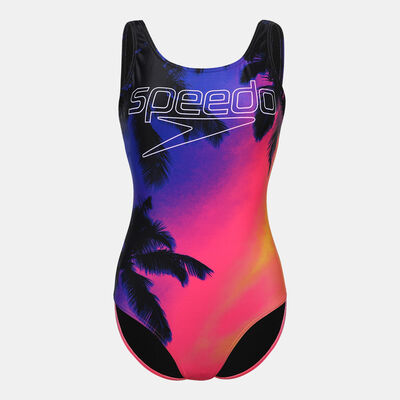 سبيدو بدلة السباحة ديجيتيل بليسمنت يو-باك للنساء (قطعة واحدة) أسود