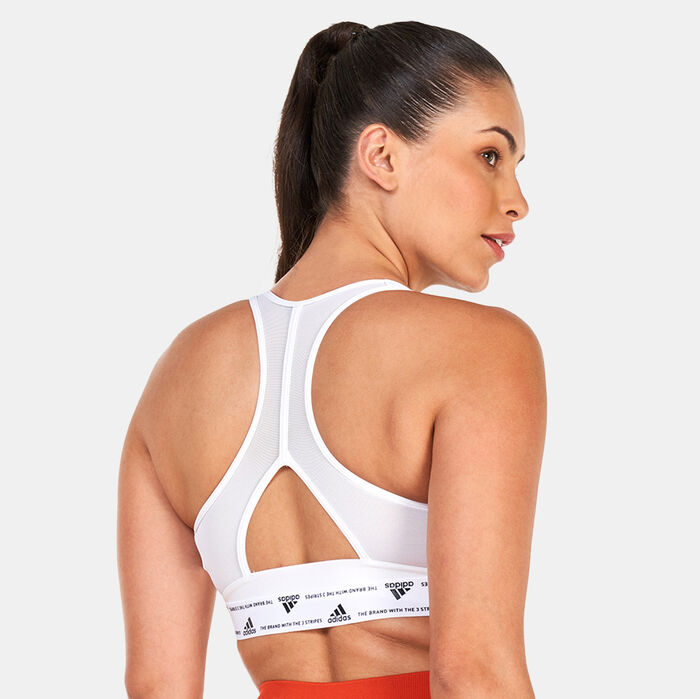 اديداس صدرية رياضية باوركيس ترينينج ميديوم-سابورت 3-سترايبس للنساء أزرق image number 1