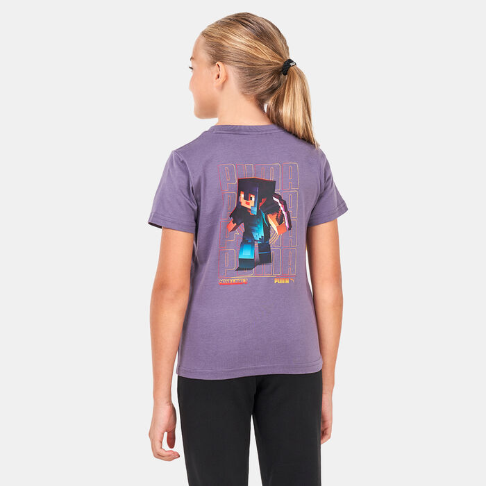 بوما تيشيرت x ماين-كرافت جرافيك للاطفال بنفسجي image number 1