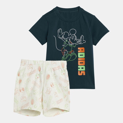 اديداس طقم تيشيرت وشورت ديزني ميكي ماوس للأطفال أخضر